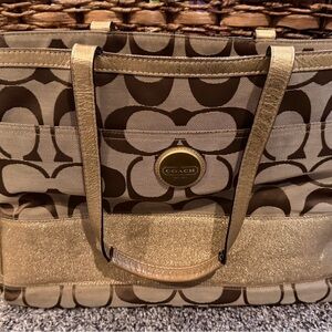 Coach Tan and Gold Tote Bag